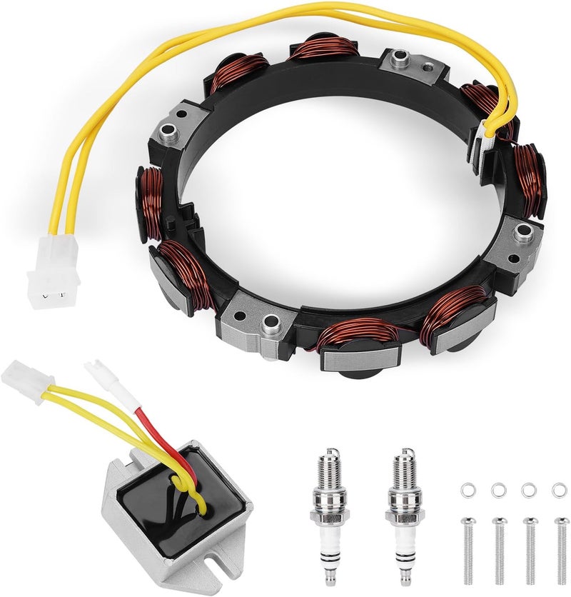 YEHERIT Store 592830 Alternator Stator 10-16 Amp with Voltage Regulator with Spark Plug compatible with Briggs & Stratton Replace# BS S-592830 394890 393295 696458 691064 - Image 1